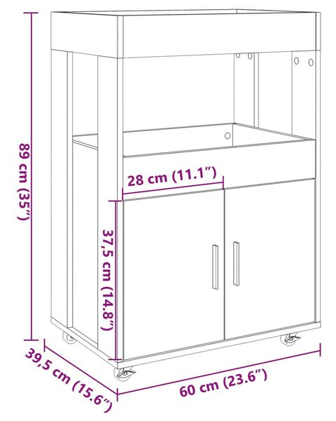 VidaXL Bárkocsi - Fa - Betonszürke - 60x39,5x89 cm