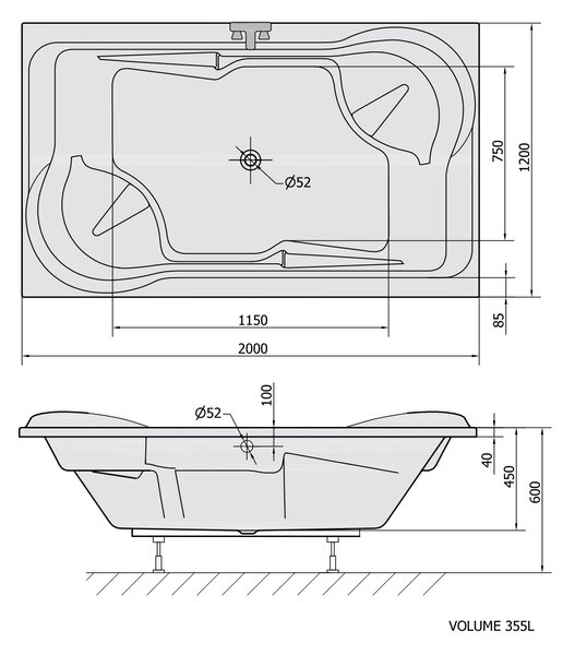 Polysan Polysan, DUO téglalap alakú kád 200x120x45cm, fehér, 16111