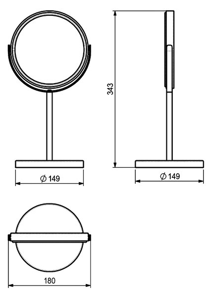 Gedy Gedy, ANNA álló kozmetikai tükör, átmérő 163mm, kétoldalas, fekete matt, 211214