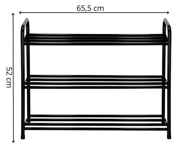 Fém cipőtartó, 3 szintes, 62x26x66cm, fekete