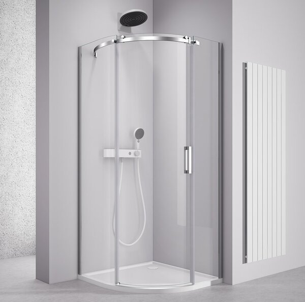 Polysan Polysan, THRON ROUND negyedkör alakú zuhanyfal 900x900 mm, átlátszó üveg, bal oldali, TL2690-5005