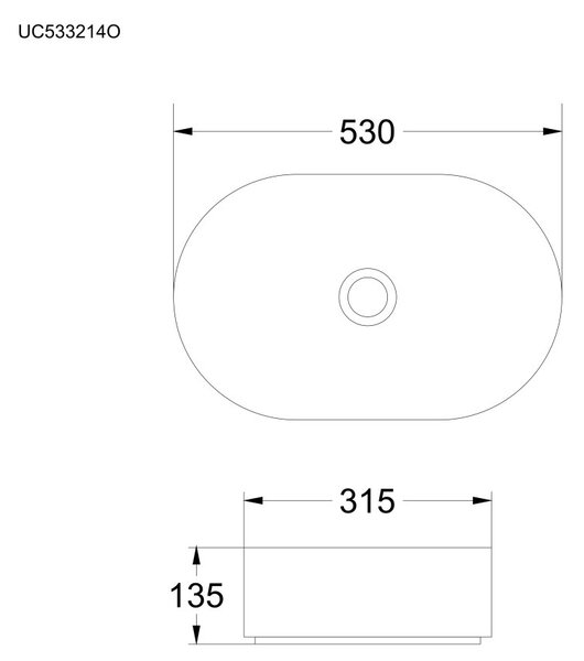 Mereo, Mereo Pultra helyezhető mosdó túlfolyó nélkül, 530x315x135 mm, kerek, kerámia - raklapon történő szállításhoz, MER-UC533214O