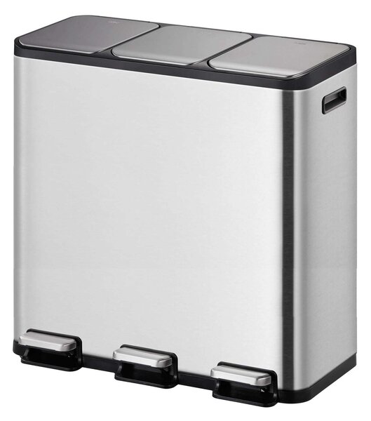 EcoCasa II - 3 Rekeszes Pedálos Szemetes - 45 Liter - Rozsdamentes Acél