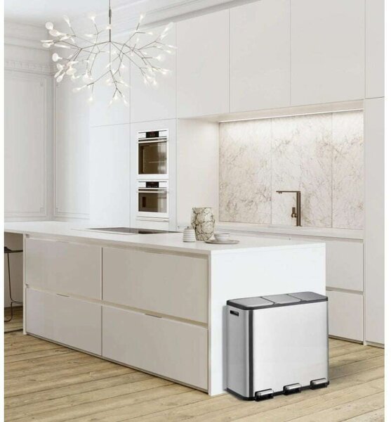 EcoCasa II - 3 Rekeszes Pedálos Szemetes - 45 Liter - Rozsdamentes Acél