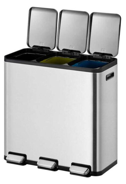 EcoCasa II - 3 Rekeszes Pedálos Szemetes - 45 Liter - Rozsdamentes Acél