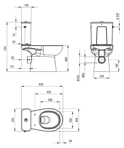 Deante Deante, kombinált WC 635x350x755 mm + WC-ülőke, fehér fényes felülettel, DEA-CDFD6RPS
