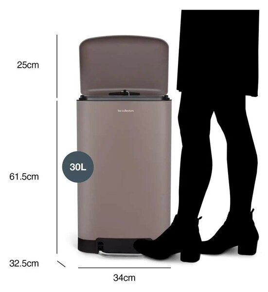 Lépeses szemeteskosár, Les Collectors, N719, 30 liter, 1 rekesz, taupe szín