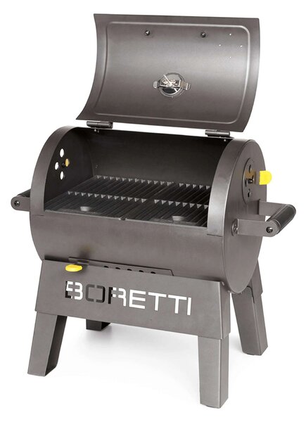 Boretti hordozható faszén grill, Terzo, főzőfelület 30 x 40 cm, 2 öntöttvas rács, beépített hőmérő, hőszigetelt fogantyúk, ideális kempingezésre és teraszra, kompakt, könnyen szállítható, fek