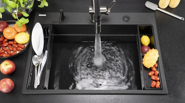 Deante Magnetic, Magnetic sorozatú konyhai mosogató tartozékkészlet, matt fekete, DEA-ZZMKN22K