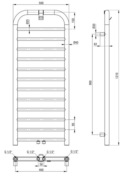 Deante Silia, fürdőszoba radiátor 500x1210 mm, 458W, grafit, DEA-AGI_DG41