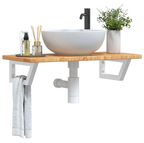 VidaXL acél és tömör tölgyfa falra szerelhető mosdópolc