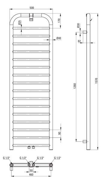 Deante Silia, fürdőszoba radiátor 500x1570 mm, 586W, grafit, DEA-AGI_DG51