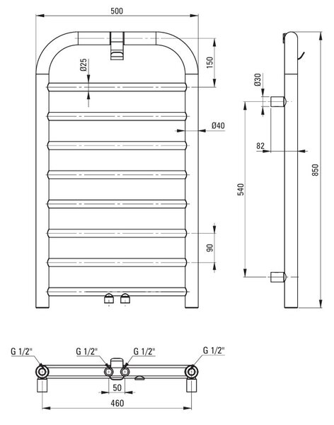 Deante Silia, fürdőszoba radiátor 500x850 mm, 335W, csiszolt acél, DEA-AGI_FG31