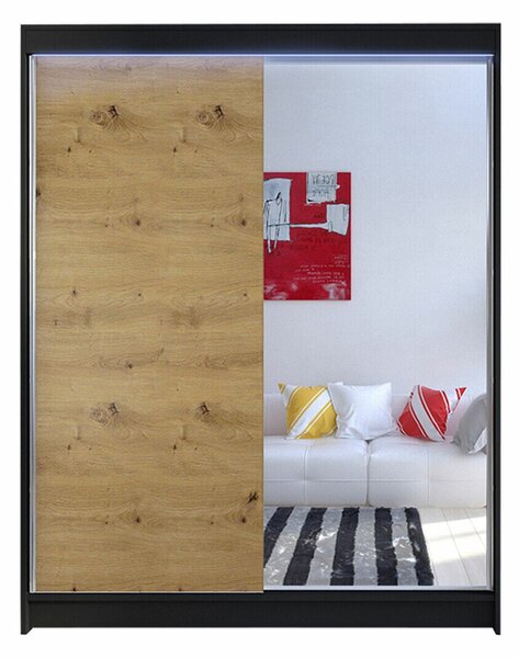 Gardróbszekrény Closico Vastor I, Laminált forgácslap, 200x150x58cm, Fekete, Artisan tölgy