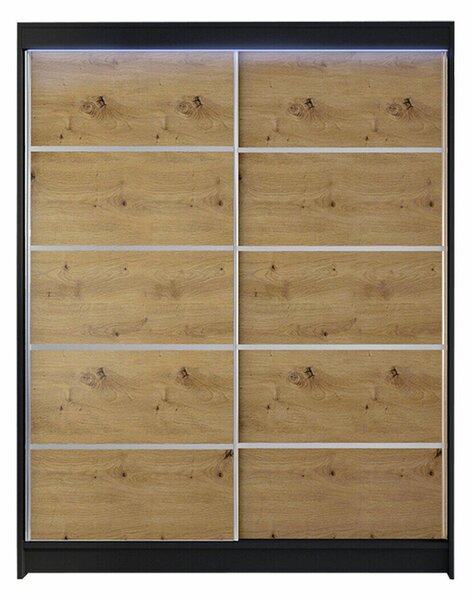 Gardróbszekrény Closico Vastor IV, Laminált forgácslap, 200x150x58cm, Fekete, Artisan tölgy