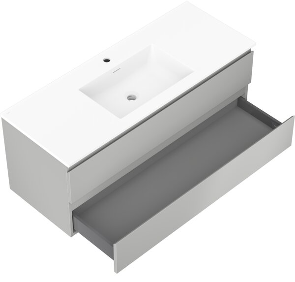Mexen Orio, fürdőszobaszekrény 120 cm Otis mosdóval, 2 fiókkal, matt szürke/matt fehér, 91A10-12047-2-BFF62-W18M01