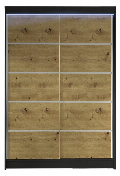 Gardróbszekrény Closico Salvor IV, Laminált forgácslap, 200x120x58cm, Fekete, Artisan tölgy