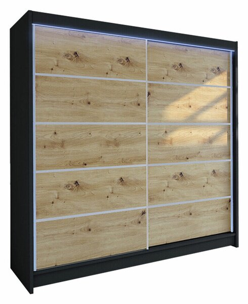 Gardróbszekrény Closico Cavaris IV, Laminált forgácslap, 215x180x58cm, Fekete, Artisan tölgy