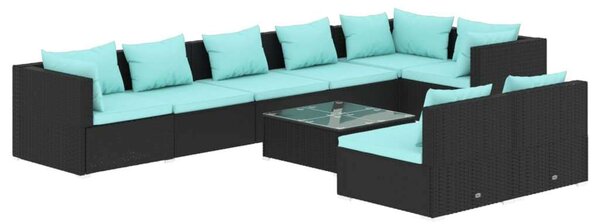VidaXL Polyrattan Kerti Ülőgarnitúra - 9 részes - Fekete