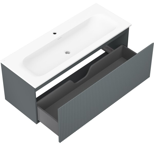 Mexen Rivel, fürdőszobaszekrény 120 cm Vela mosdóval, 1 fiókkal, rovátkolt, grafit matt/fehér matt, 91A20-12047-1-BF66-W23M0