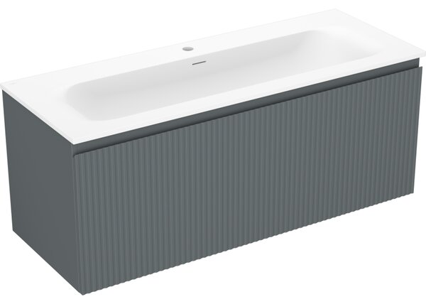 Mexen Rivel, fürdőszobaszekrény 120 cm Vela mosdóval, 1 fiókkal, rovátkolt, grafit matt/fehér matt, 91A20-12047-1-BF66-W23M0