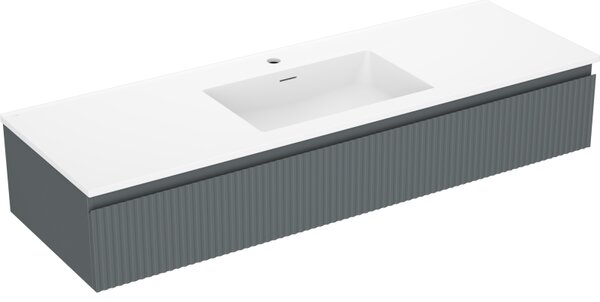 Mexen Rivel, fürdőszobaszekrény 140 cm Otis mosdóval, 1 fiókkal, rovátkolt, grafit matt/fehér matt, 91A20-14023-1-BF66-W18M0