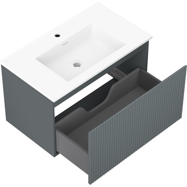 Mexen Rivel, fürdőszobaszekrény 80 cm Otis mosdóval, 1 fiókkal, rovátkolt, grafit matt/fehér matt, 91A20-08047-1-BF66-W18M01