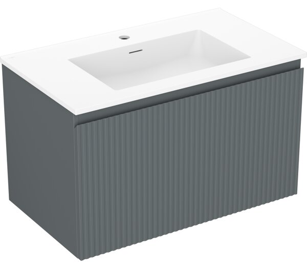 Mexen Rivel, fürdőszobaszekrény 80 cm Otis mosdóval, 1 fiókkal, rovátkolt, grafit matt/fehér matt, 91A20-08047-1-BF66-W18M01