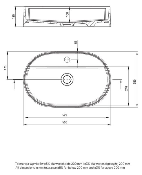 Deante Silia, gránit munkalap mosdó 550x350x125mm, bézs, DEA-CQS_5U6B