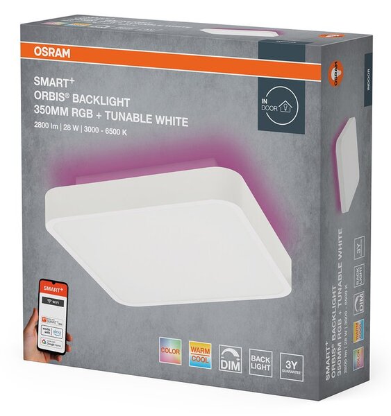 OSRAM OSRAM, ORBIS BACKLIGHT mennyezeti lámpa, 350x350mm, WIFI RGB + szabályozható, OSRAM, 2800lm, 28W, IP20, fehér, AC314090255