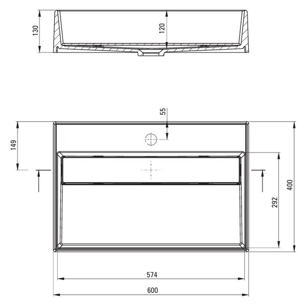 Deante Correo, gránit munkalap mosdó 600x400x130 mm, fekete, DEA-CQR_NU6M