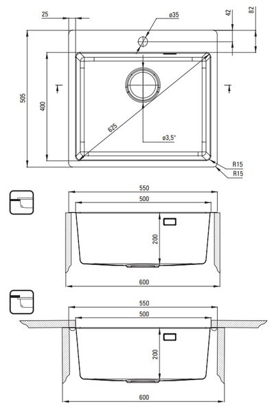 Deante Olfato, 1 kamrás rozsdamentes mosogató 550x505x200mm, arany matt, DEA-ZPO_R10B