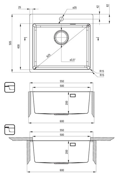 Deante Olfato, 1 tálos rozsdamentes mosogató 550x505x200mm, bronz, DEA-ZPO_C10B