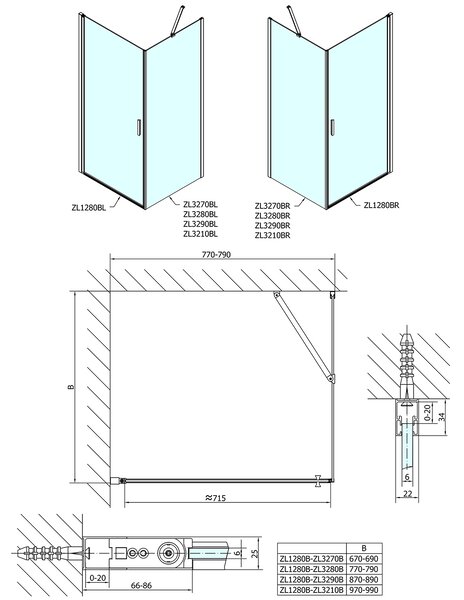 Polysan Polysan, Zoom Line fekete téglalap alakú zuhanyparaván 800x900mm L / R változat, ZL1280BZL3290B