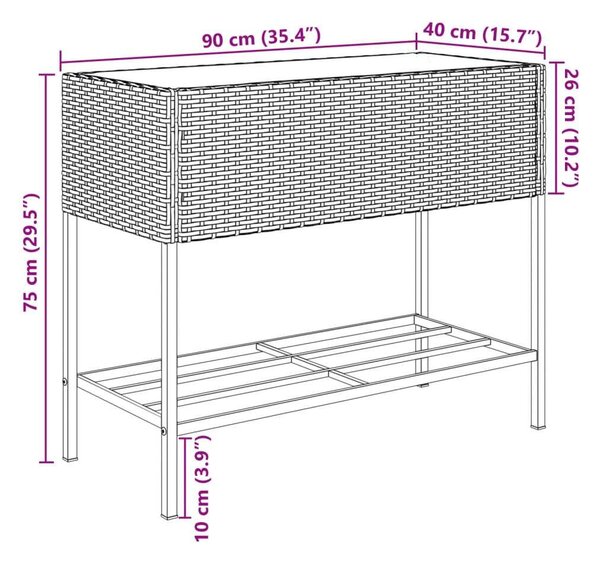 VidaXL szürke polyrattan kerti ültetőláda polccal
