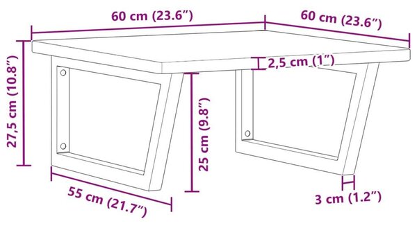 VidaXL Falra Szerelhető Mosdópolc - Tömör Tölgyfa és Acél - 60x60 cm