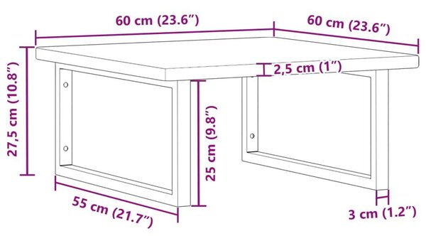 VidaXL Tölgyfa Mosdópolc - Falra Szerelhető - 60x60 cm