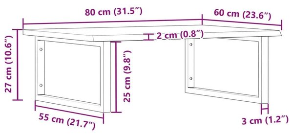 VidaXL Falra Szerelhető Mosdópolc - Tömör Tölgyfa - 80x60cm