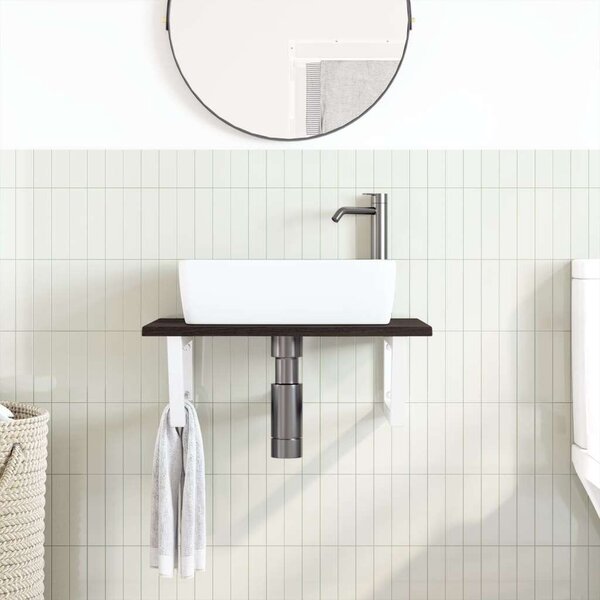 VidaXL acél és tömör tölgyfa falra szerelhető mosdópolc
