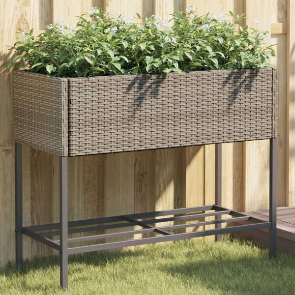 VidaXL szürke polyrattan kerti ültetőláda polccal
