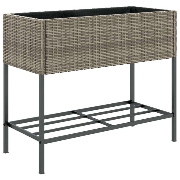 VidaXL szürke polyrattan kerti ültetőláda polccal