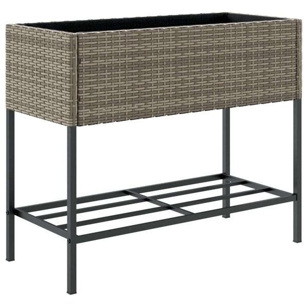 VidaXL szürke polyrattan kerti ültetőláda polccal