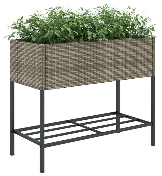VidaXL szürke polyrattan kerti ültetőláda polccal