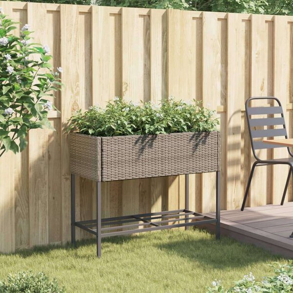 VidaXL szürke polyrattan kerti ültetőláda polccal