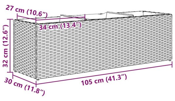 VidaXL fekete polyrattan kerti ültetőláda 3 cseréppel 105x30x32 cm