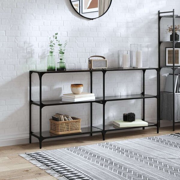 VidaXL Acél Tálalóasztal - Fekete Üveg - 158,5x30x81 cm