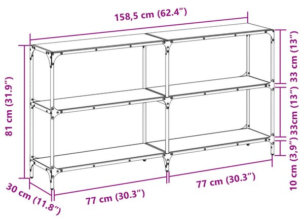 VidaXL Acél Tálalóasztal - Fekete Üveg - 158,5x30x81 cm