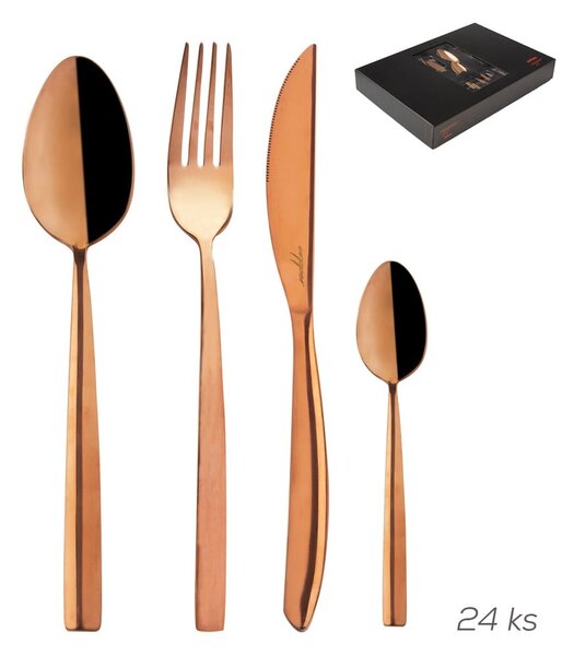 Rézszínű rozsdamentes acél evőeszköz készlet 24 db-os Copper – Orion