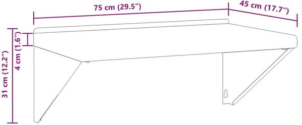 VidaXL Fali Polc - Rozsdamentes Acél - 75x45cm