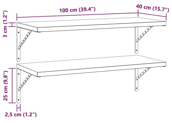 VidaXL Fali Polc - 2 db - 100x40 cm - Fekete